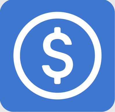 Blue square icon with a white dollar sign inside a circle, representing a modern and reliable currency converter.